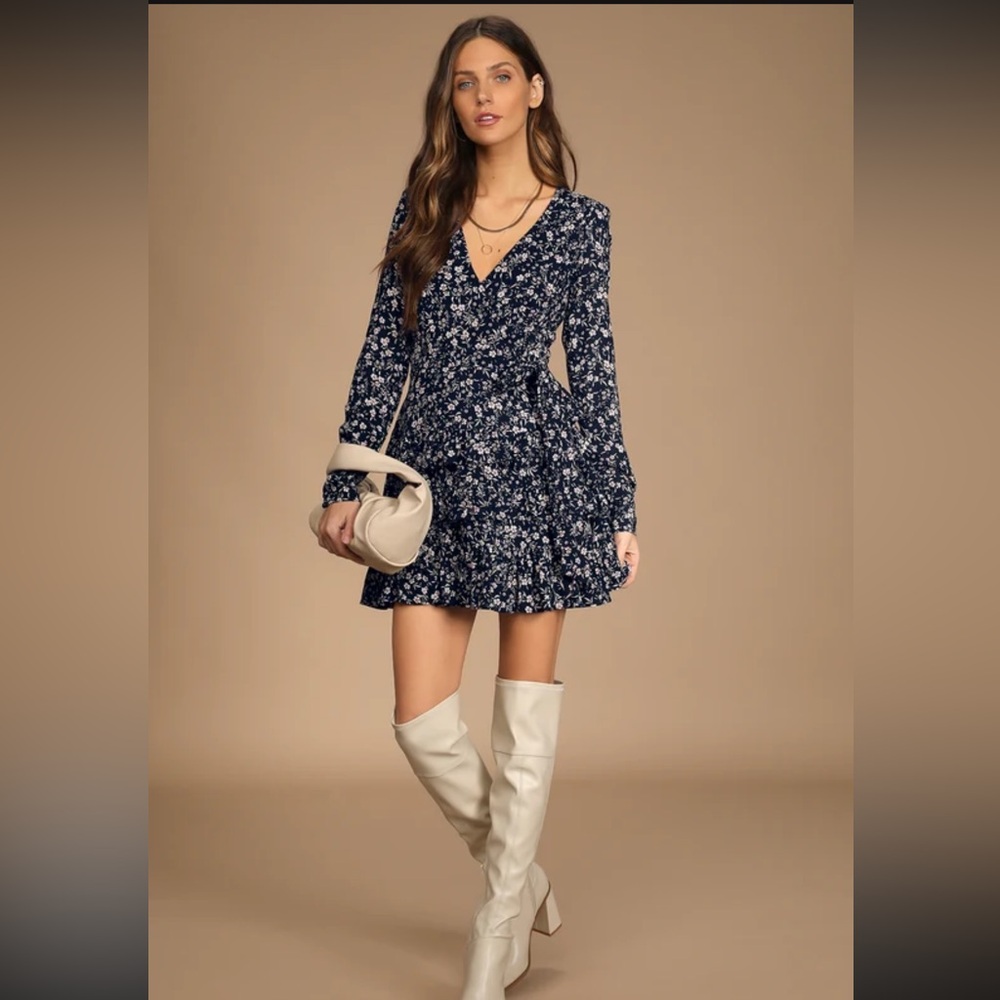 Lulus Cute And Curated Navy Blue Floral Print Tiered Mini Dress